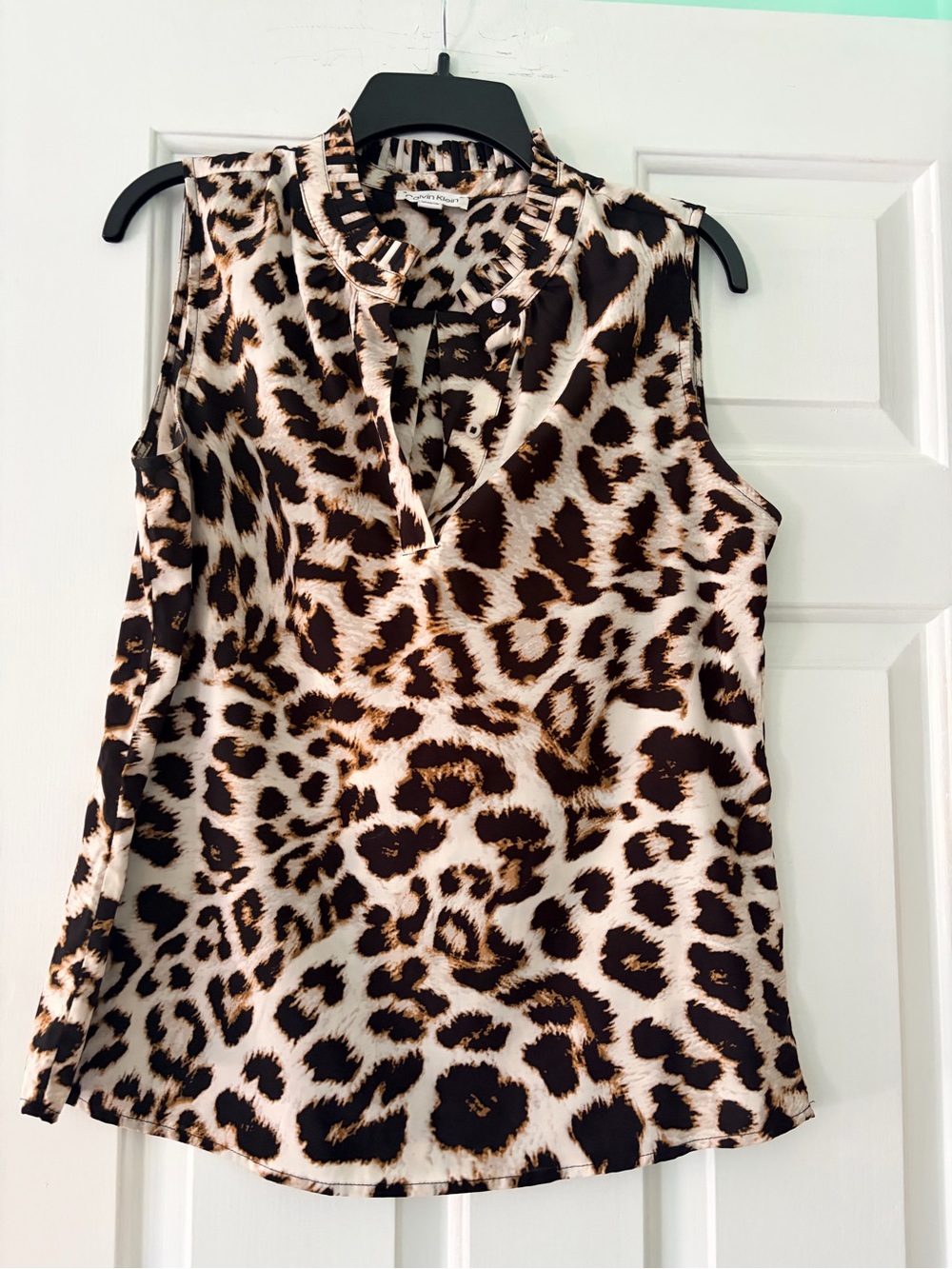 Calvin Klein Leopard Print Sleeveless V-Neck Camisole - Brown/Black